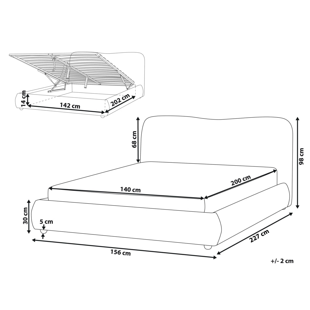 Letto con contenitore in poliestere bianco sporco, 140 x 200 cm, design minimalista e moderno