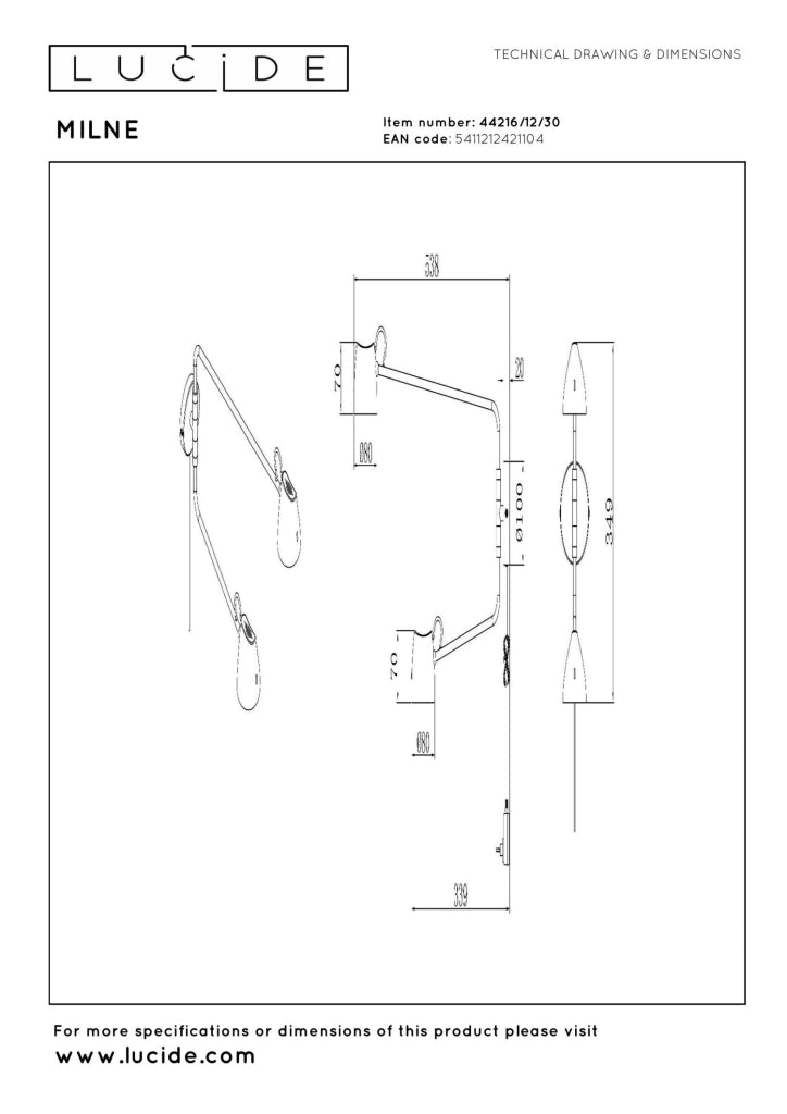 Applique LED da parete loft MILNE 2 luci nera Lucide