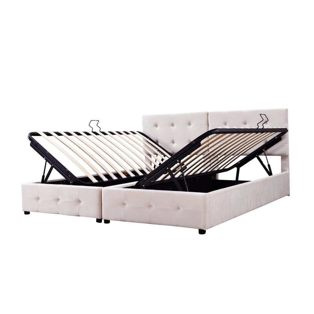 Letto imbottito 180x200 cm con contenitore idraulico divisibile in 2 letti 90x200; beige