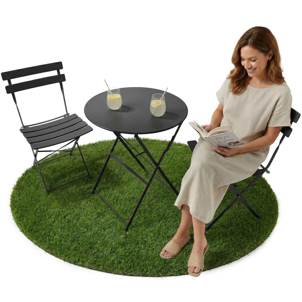 Set di mobili da balcone ORION Tavolo rotondo e 2 sedie in elegante nero