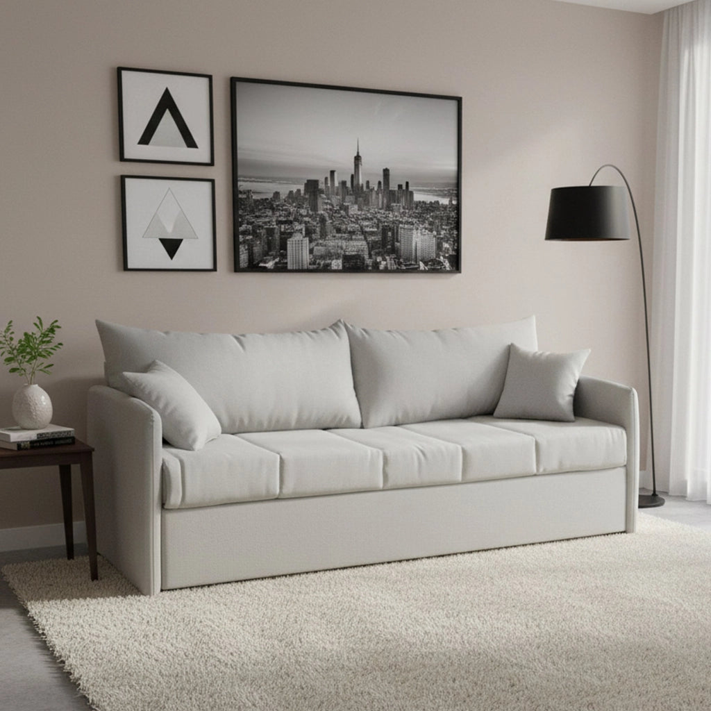 Avellana, Divano Letto 3 Posti Sfoderabile Made in Italy, 205x86 cm Grigio Chiaro