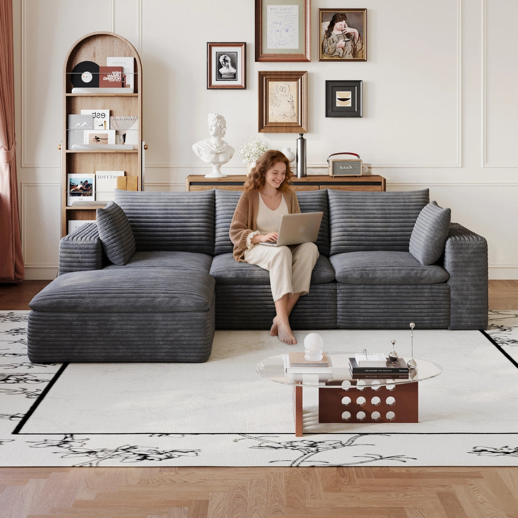 Divano Cloud 260 cm ¨C MINIMAL ¨C Velluto a coste grigio scuro, imbottito, senza montaggio