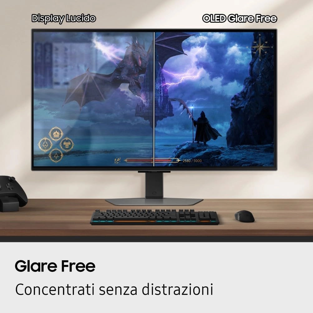 Samsung Monitor Gaming Odyssey OLED G8 (S27FG816SU), Flat, 27'', 3840x2160 (UHD 4K), 16:9, QD-OLED Glare Free, 240Hz, 0,03ms (GtG), FreeSync Premium Pro, Compatibilità G-Sync, Safeguard+, HDMI, DP