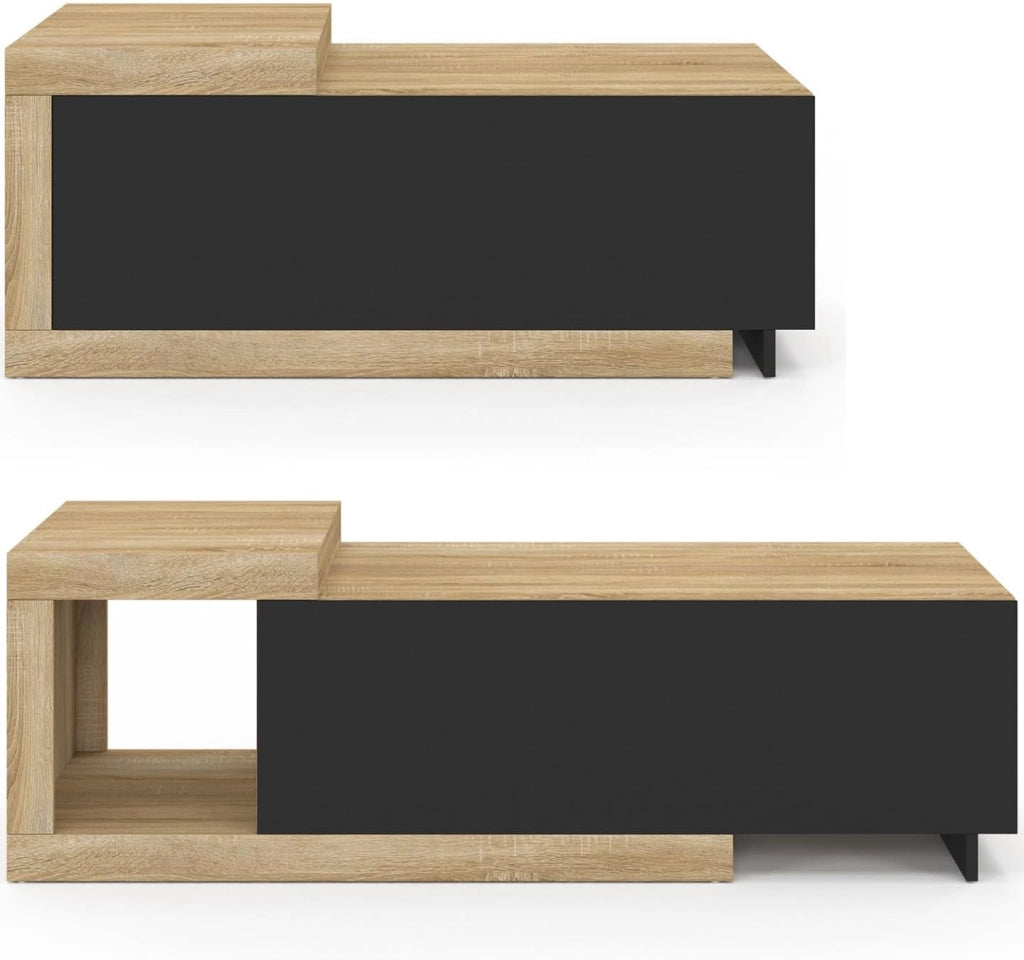 Tavolino allungabile rettangolare Raphael 100-130 cm 1 anta legno e nero