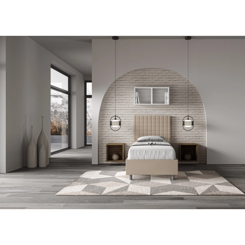 Letto imbottito Singolo 80x200 cm Sunny - Similpelle,Tortora,Con rete