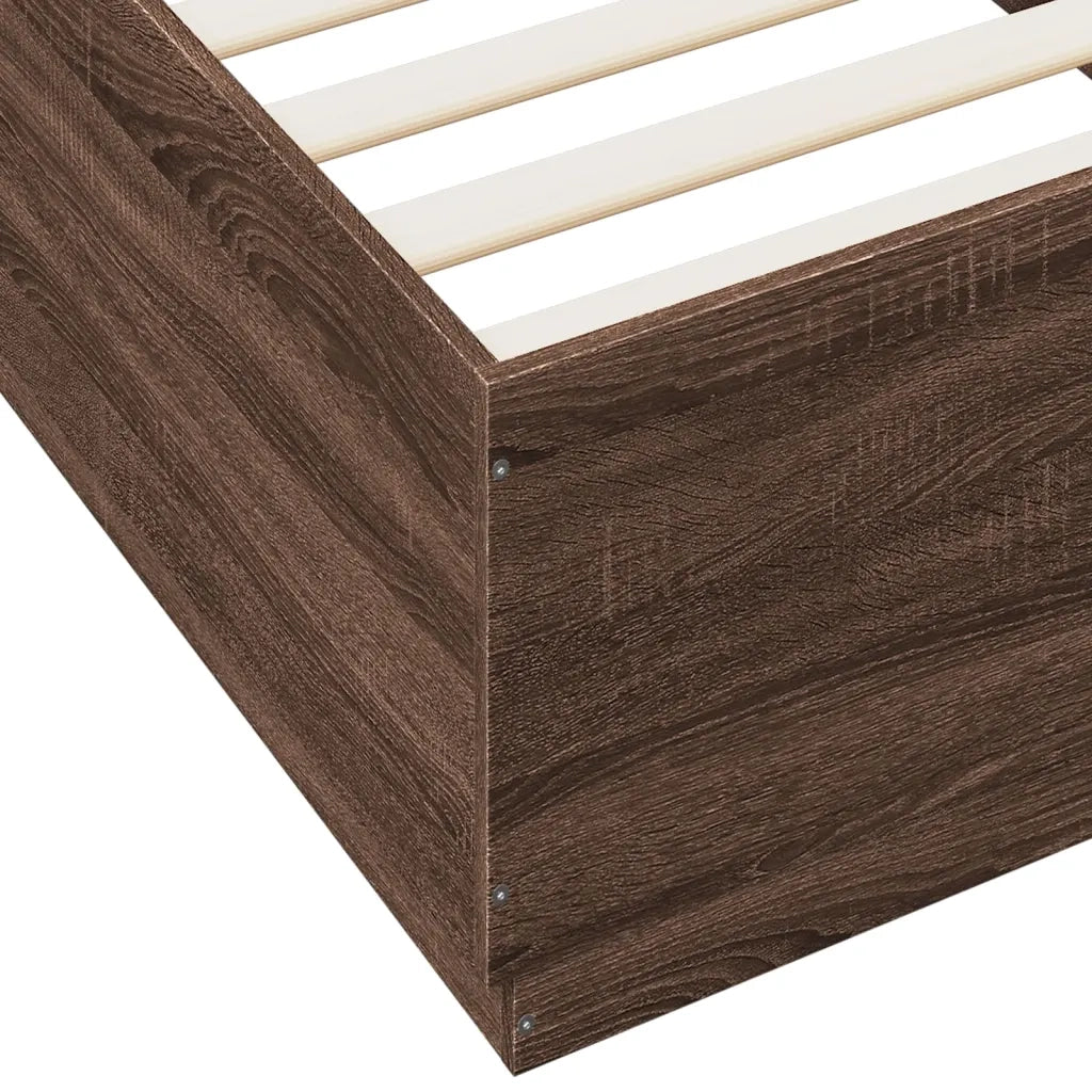 Letto singolo | Letto per adulti | Giroletto Luci LED Rovere Marrone 90x200cm in Legno Multistrato