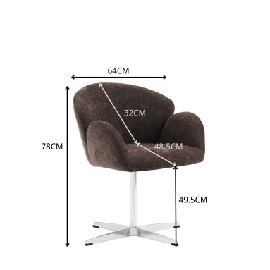 Sedia Girevole 360° con Design Ergonomico e Struttura in Acciaio Inossidabile, Tessuto Marrone
