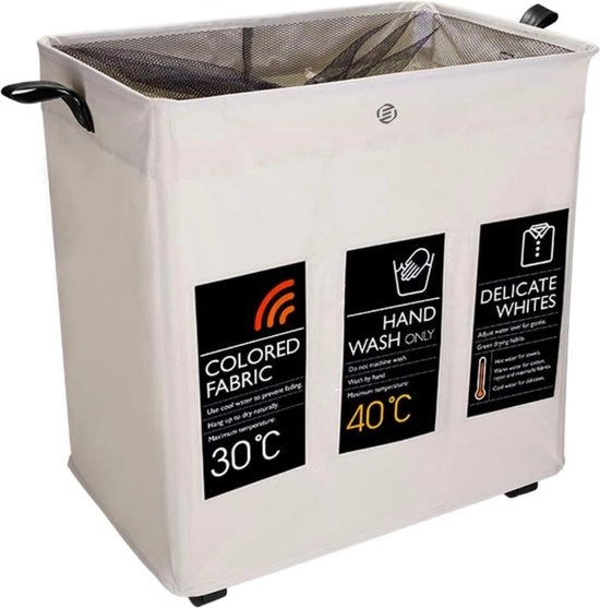 Wassorteerder a 3 Compartimenti - Driedelige Wascompartimento - Organizzatore Abiti - Cestino per Lavanderia - Box per Lavanderia a 3 Compartimenti