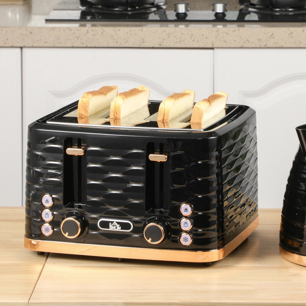 Tostapane 4 fette ¨C zephmum ¨C design ondulato, cassetto briciole, nero