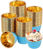 Vormpjes a forma di cupcake 200 pezzi - Vormpjes in carta densa - Vormpjes per muffin mini - Blu con Oro - 68 x 39 mm - Resistente al forno fino a 230 gradi