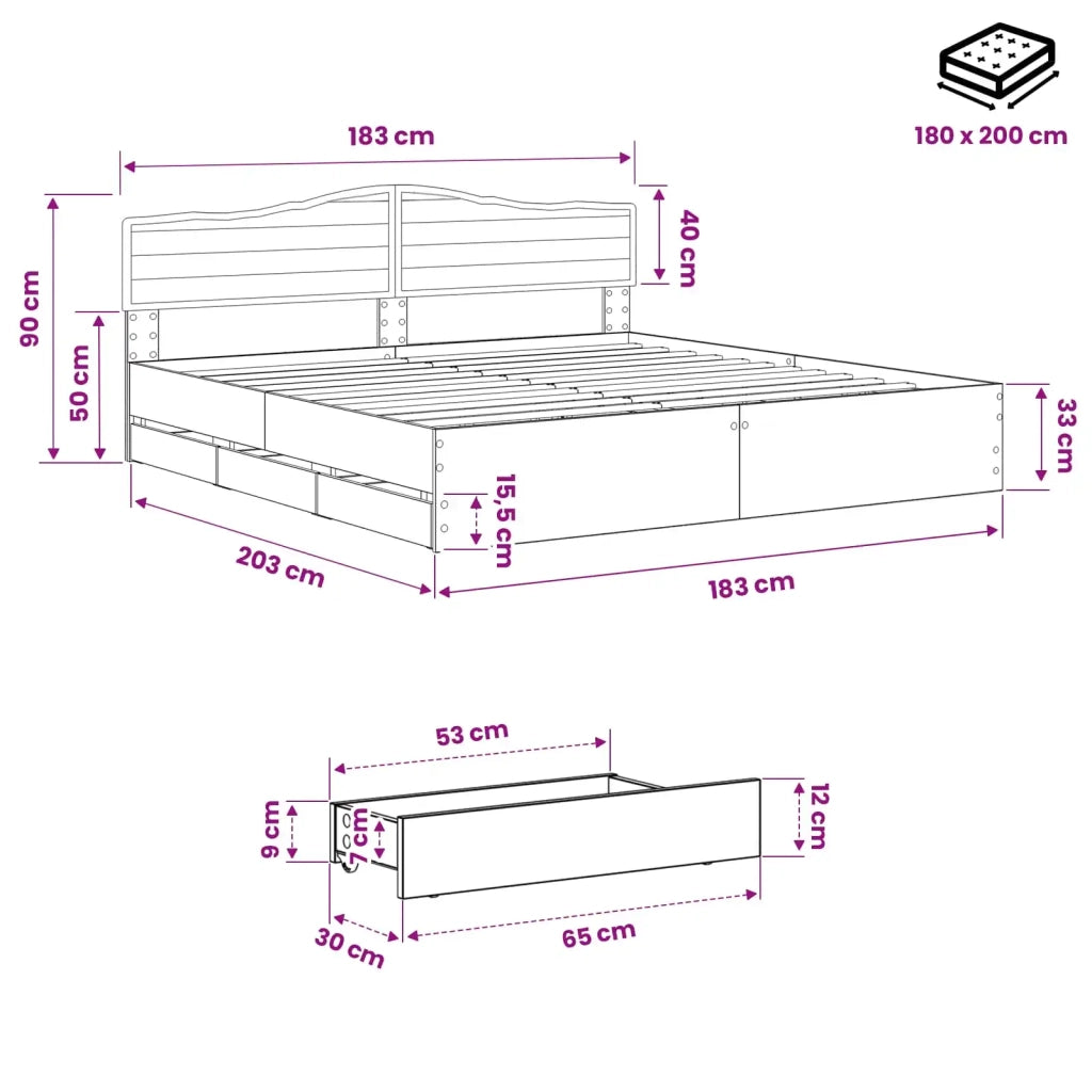Bed Frame with Storage and Headboard Artisan Oak 180 x 200 cm 3445830