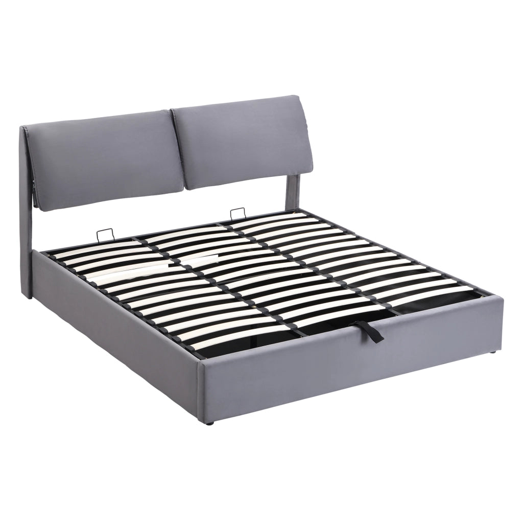 Letto con contenitore 160x200 cm; 3 cassetti; in velluto grigio