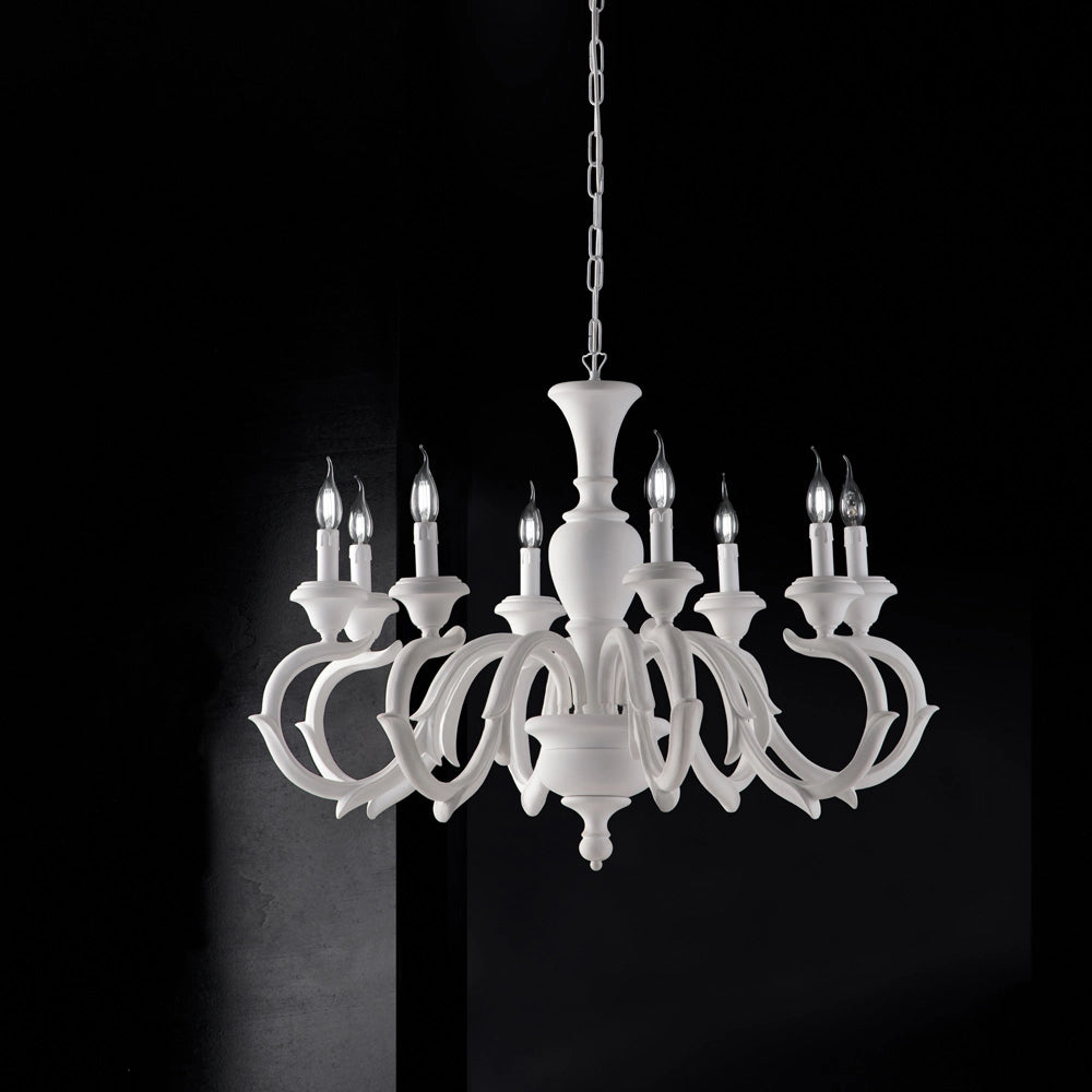 Lampadario Shabby Chic Fiorenza Legno Bianco 8 Luci E14