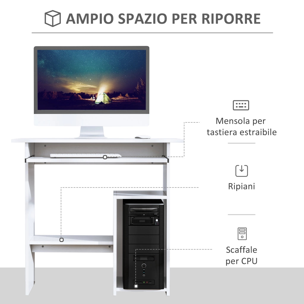 Scrivania per Computer con Ripiano CPU e Tastiera ¨C zephmum ¨C 80x45x75 cm Bianco