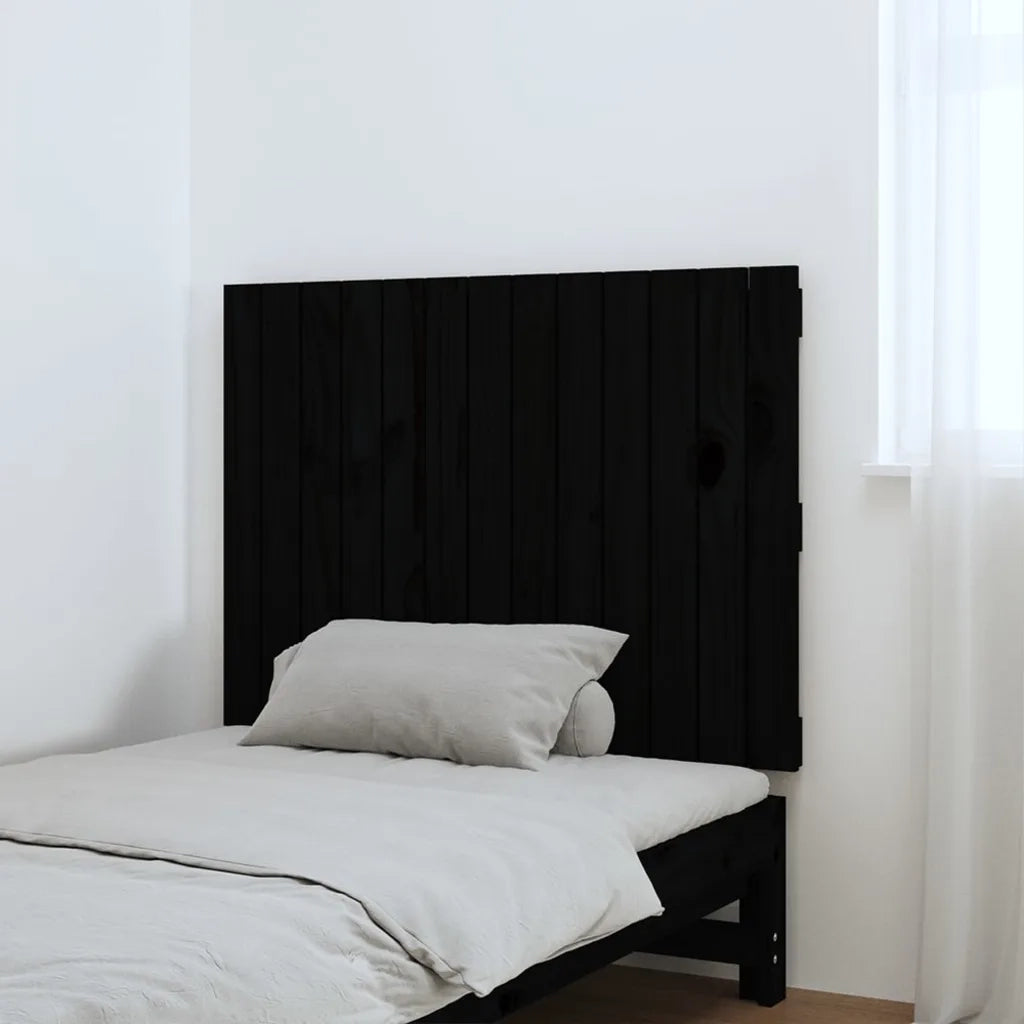 Testiera | Testata da Parete Nera 82,5x3x60 cm in Legno Massello di Pino