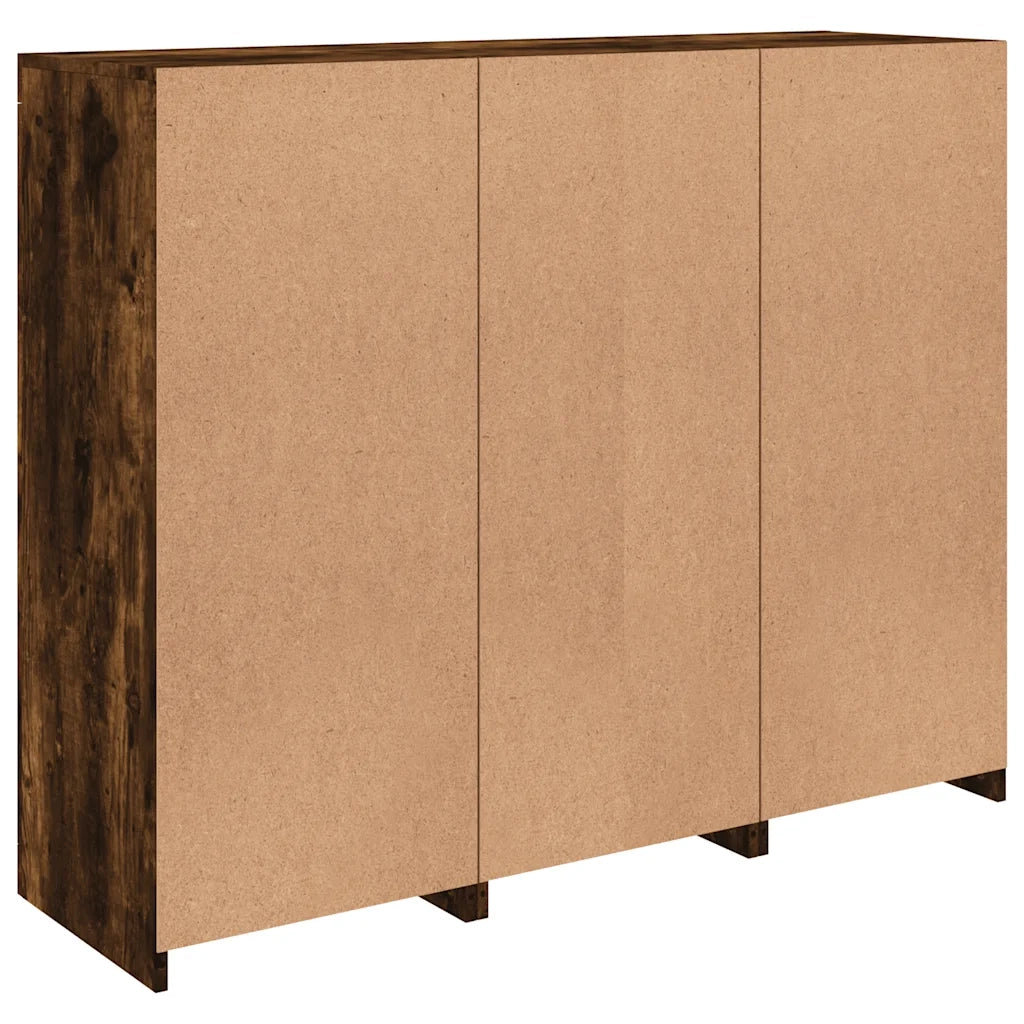 Credenze con Luci LED 3 pz | Madia | Buffet da pranzo | Armadio da pranzo Rovere Fumo in Legno Multistrato