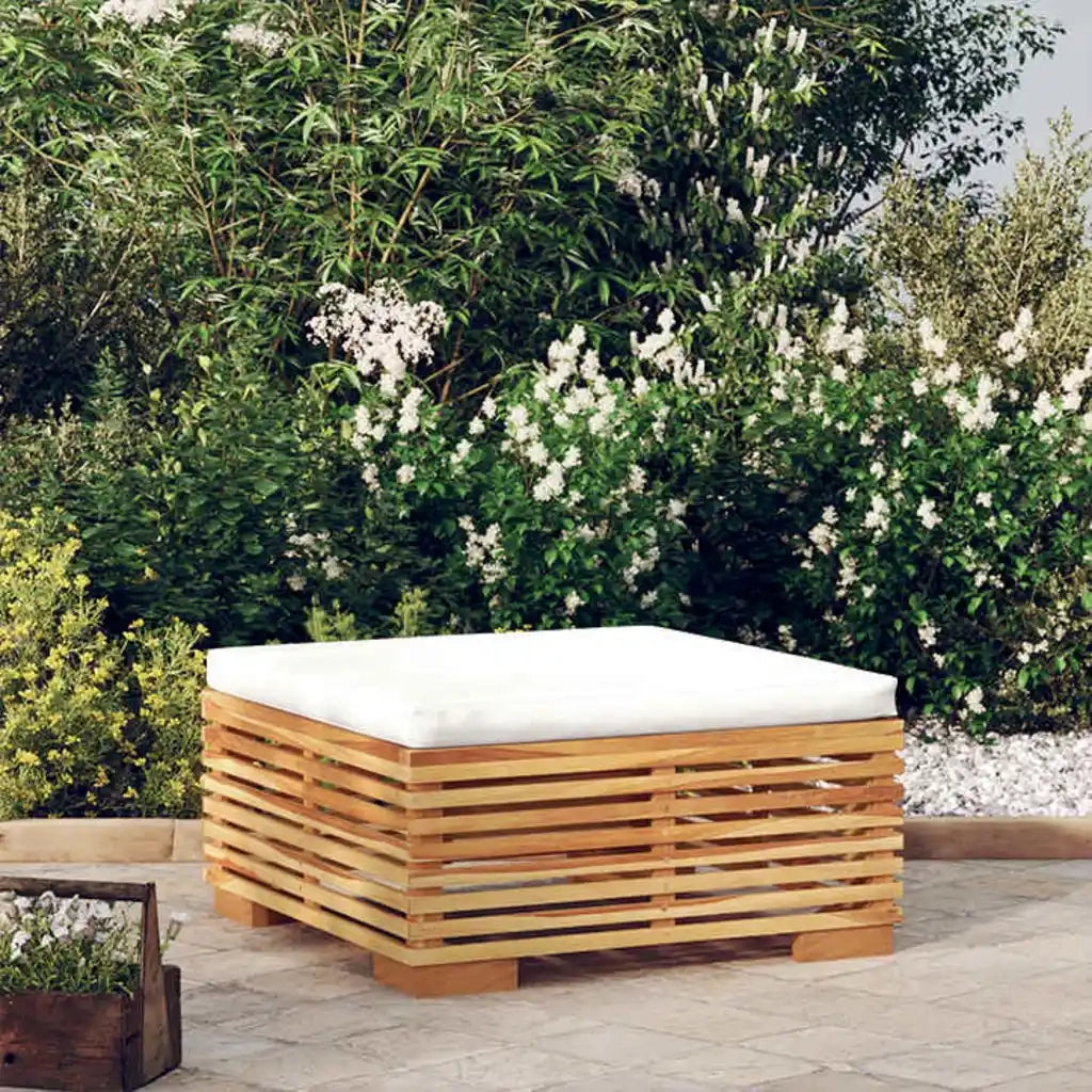 Sedia da giardino-Poggiapiedi da Giardino con Cuscino Crema Legno Massello Teak