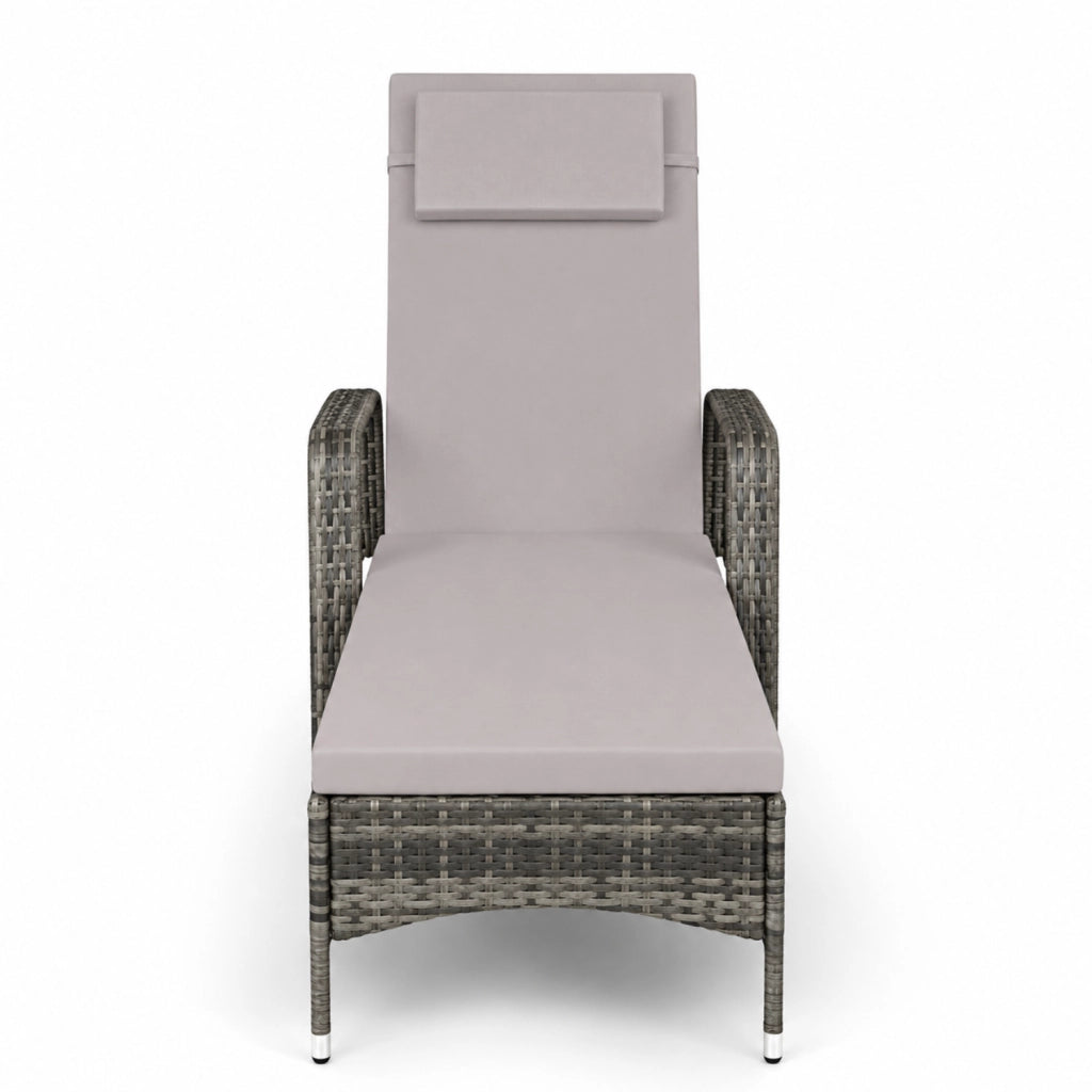 Lettino Prendisole Reclinabile In Polyrattan Con Schienale Regolabile In 6 Posizioni Cuscino Poggiatesta E Ruote Ideale Per Giardino Piscina Terrazza Solarium Relax Outdoor 196 x 72 x 94.5 Cm Grigio