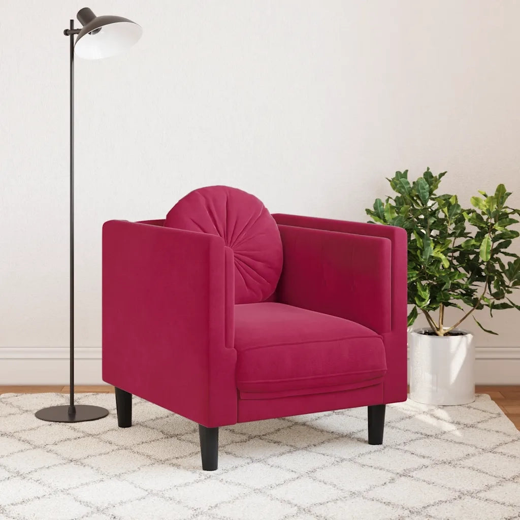 Divano Sedia-Poltrona con Cuscino Rosso Vino in Velluto