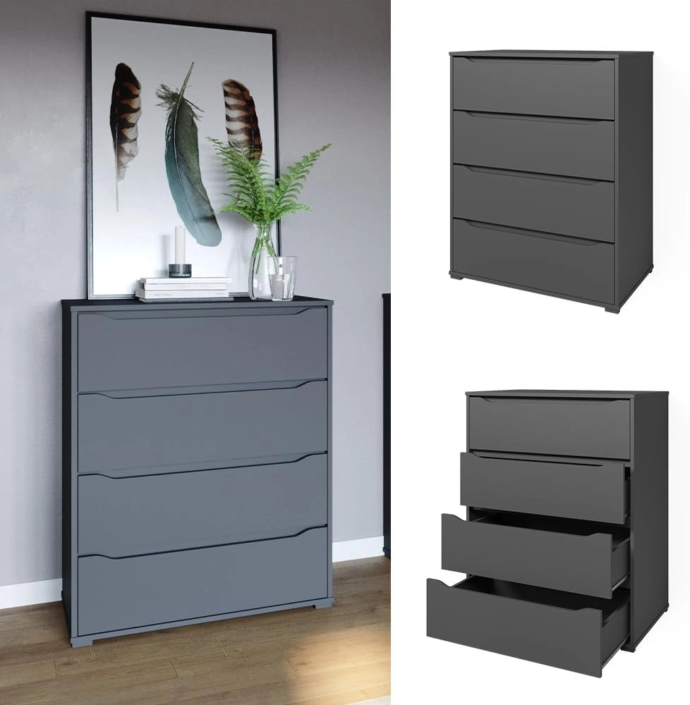 Credenza Ruben, Antracite, 48 x 101.6 cm con 4 cassetti, per riporre abiti e oggetti di uso quotidiano