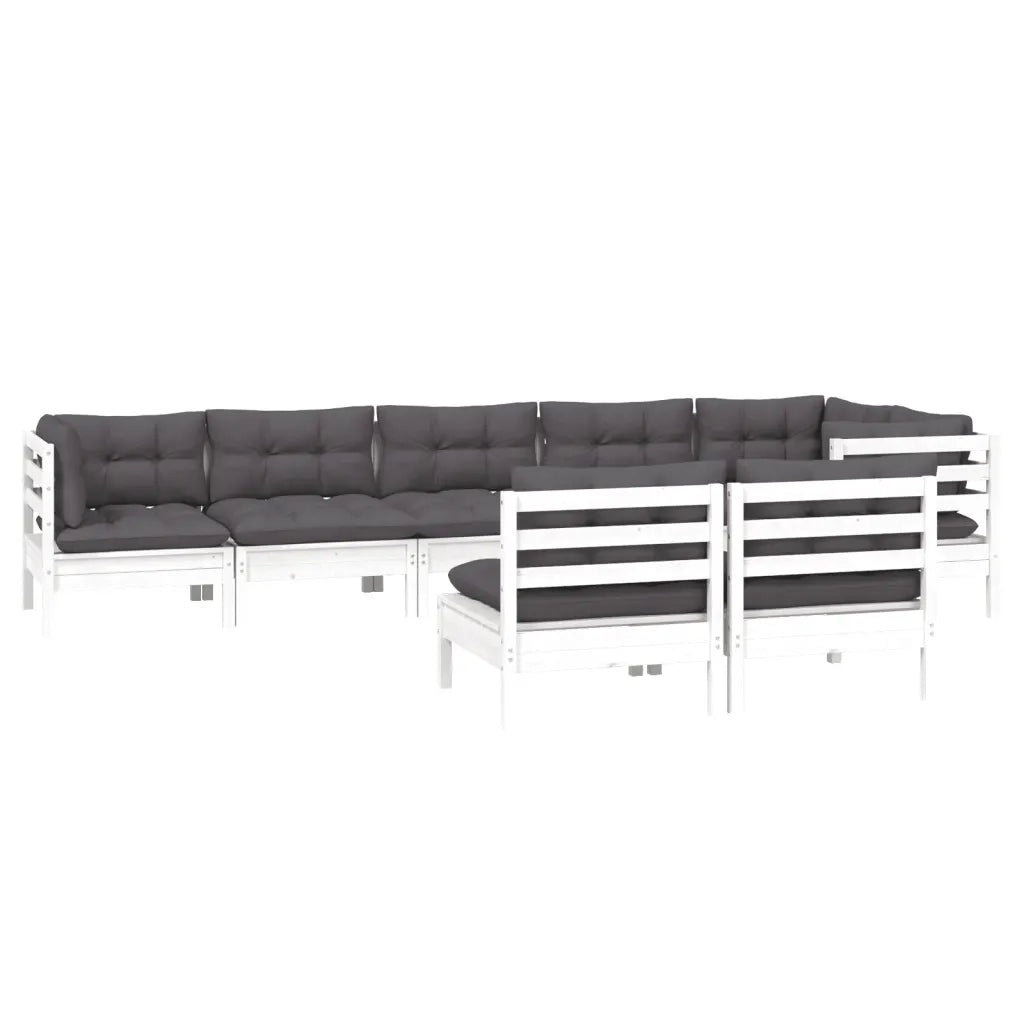 Set Divani da Giardino 8 pz con Cuscini Bianchi Legno di Pino 3096455
