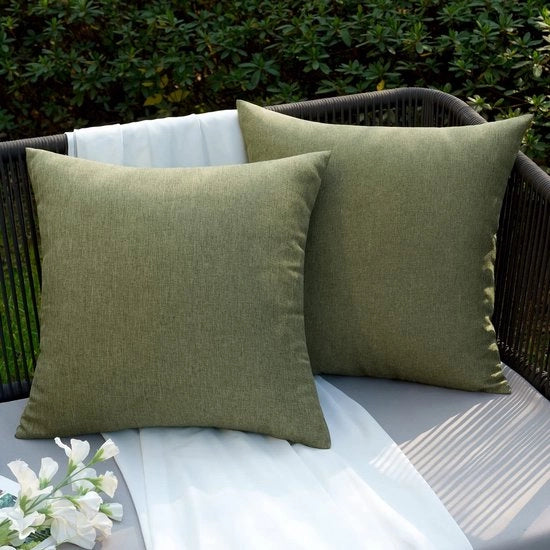 Set di 2 cuscini copri cuscino acqua resistente - 45 x 45 cm - Polyester - Esterno/ Interno - Duraturo - Coperture in imitazione di tessuto di lino - Cuscini copri cuscino