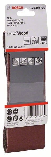 2608606018 - Set di nastri abrasivi da 3 pz. X440 65 x 410 mm, P100, BEST for LEGNO+VERNICE