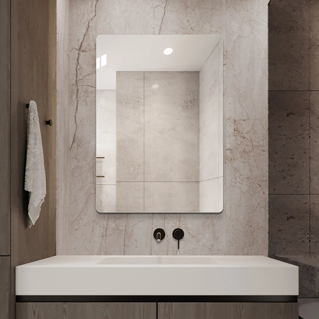 Specchio semplice senza cornice con angoli arrotondati R50, orientabile orizzontale o verticale in vetro argentato, argento 50 × 70 cm
