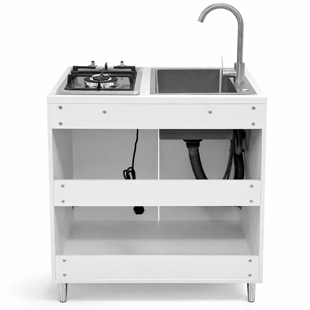 Cucina Completa 80x60cm Bianco Piano Cottura 2 Fuochi Lavello con Rubinetteria
