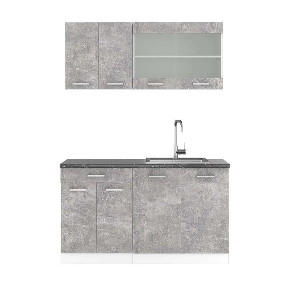 Vicco Cucina monoblocco Cemento/Bianco 140 cm , PL Antracite