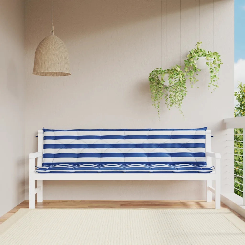 Cuscini Panca Giardino 2 pz-Set di 2 Cuscini per panchina da esterno Righe Bianche Blu 200x50x7cm Tessuto