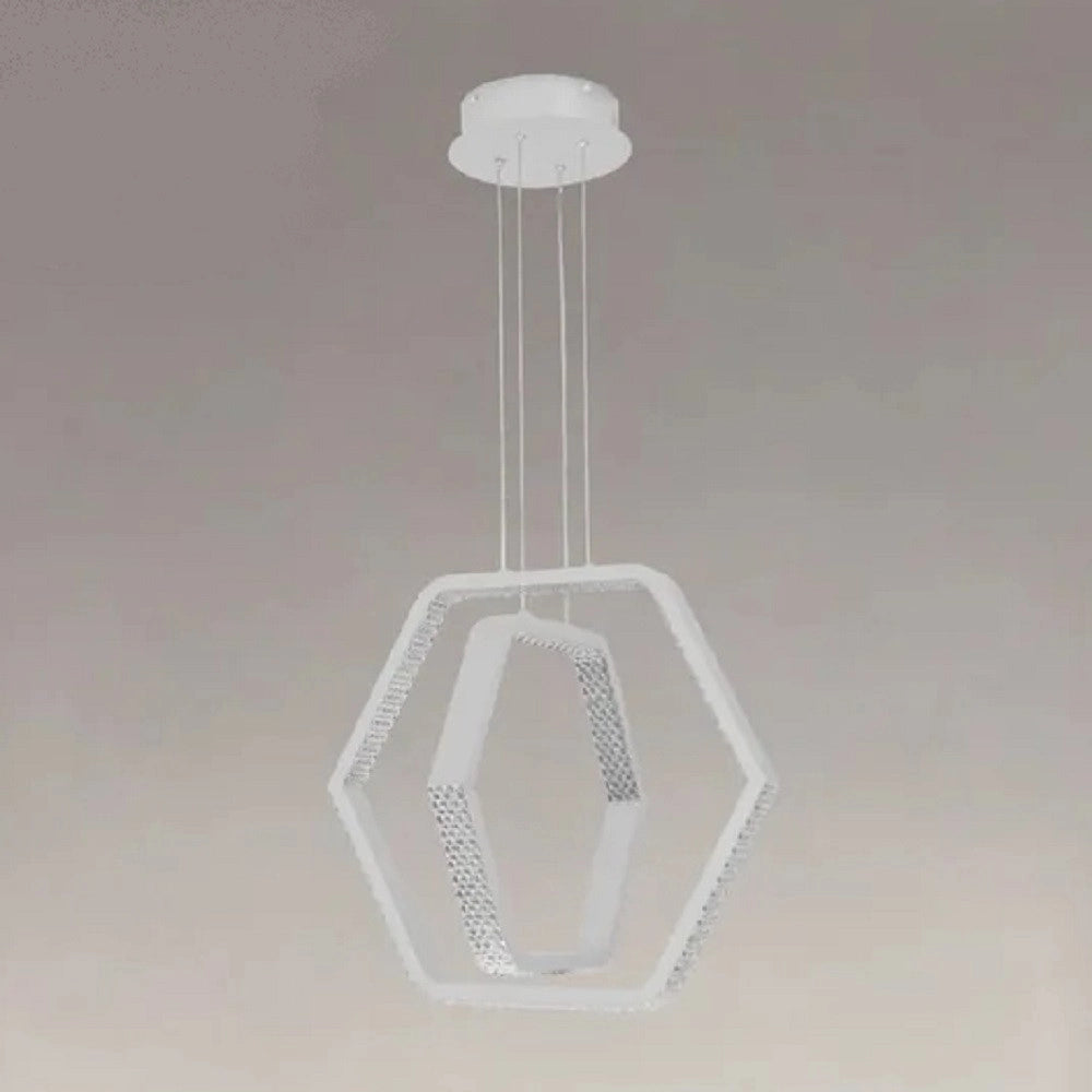 Trade Shop - Lampadario A Sospensione Led 48w Esagonale Effetto Cristallo Moderno Bianco 31838 -