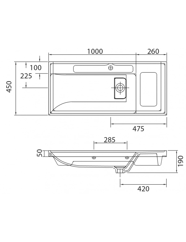 Lavabo sospeso QUATTRO rettangolare 100x45x19 cm