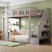 Letto a soppalco 90x200 cm con scala contenitore e 3 vani portaoggetti