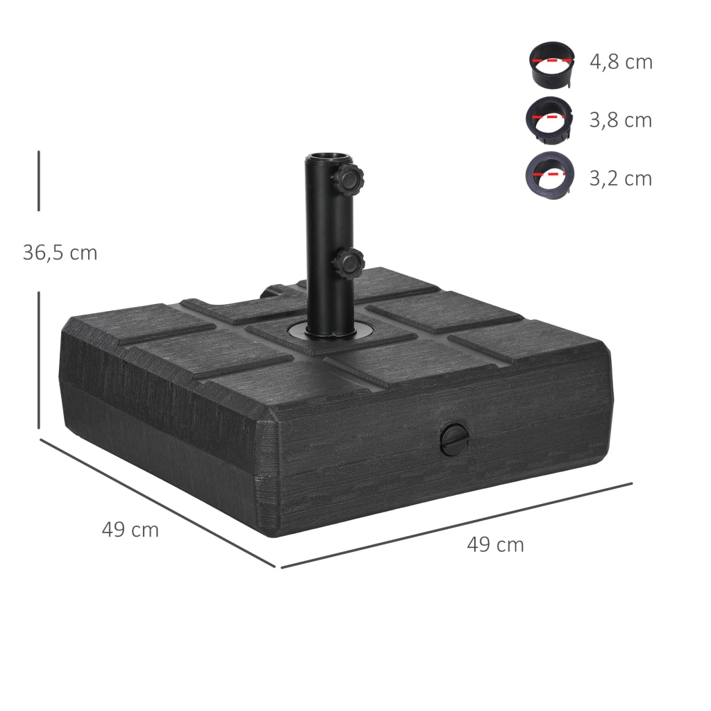 Base per ombrellone quadrata in HDPE ¨C zephmum ¨C nero, riempibile con sabbia o acqua, per mastro ? 38 e 48 mm