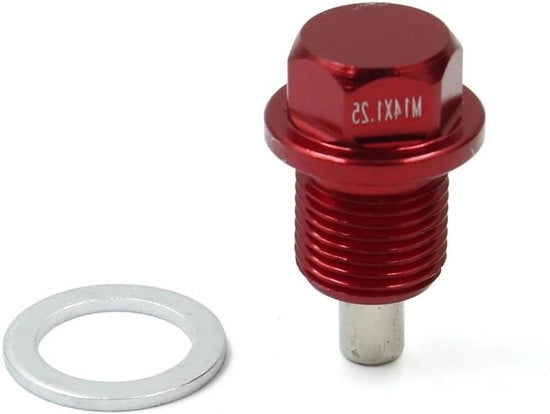 Aftapschroef per motorolio M14 x 1,25 rossa, realizzata in lega di alluminio