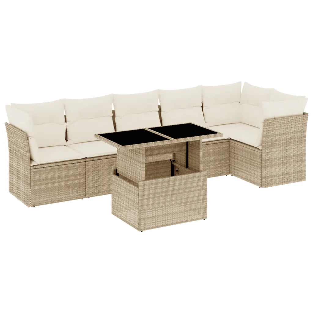 Set Divani da Giardino 7 pz con Cuscini Beige in Polyrattan 3266598