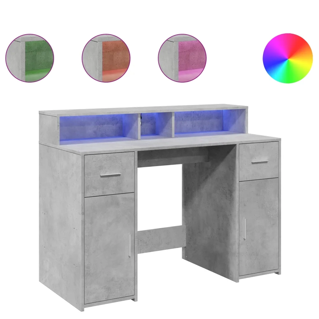 Scrivania con Luci LED Grigio Cemento 120x55x91 cm Multistrato 3309414