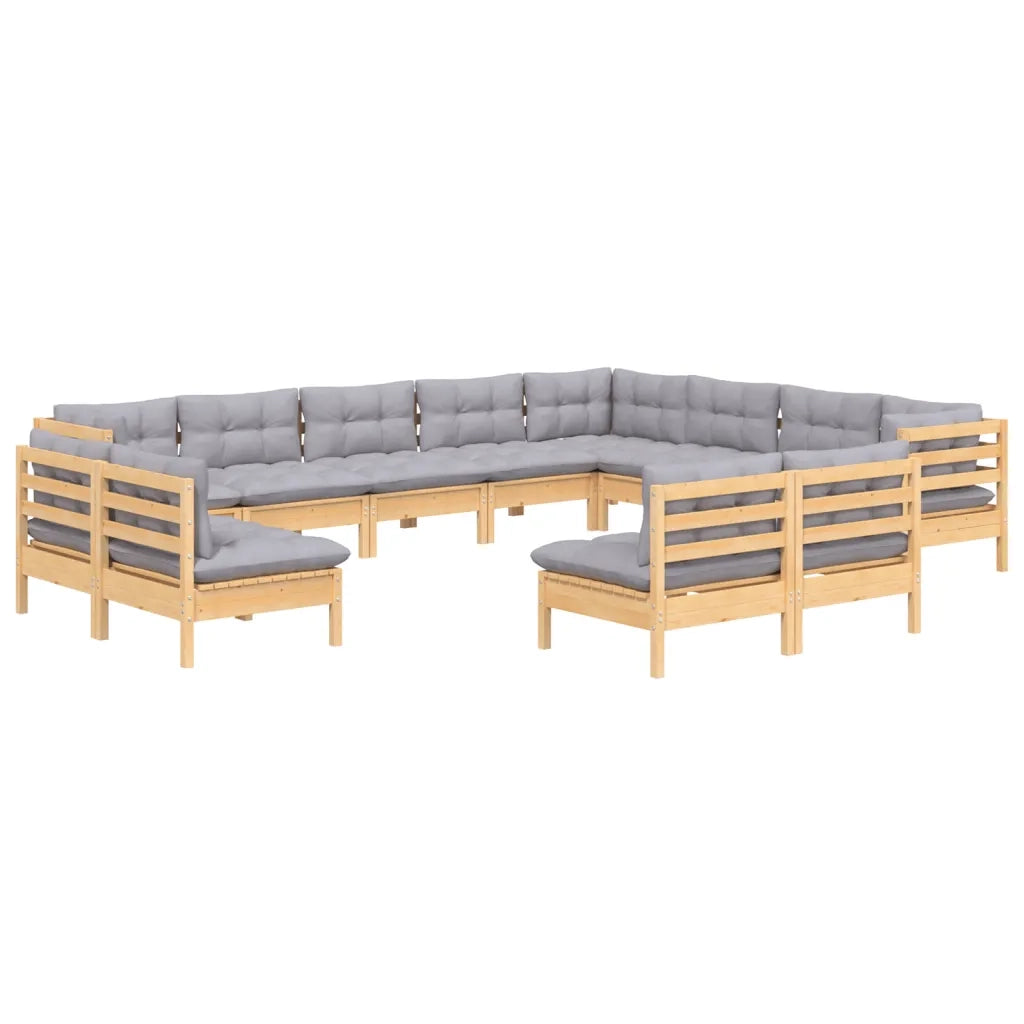 Set Divani da Giardino 12 pz con Cuscini Grigi Massello di Pino 3096874