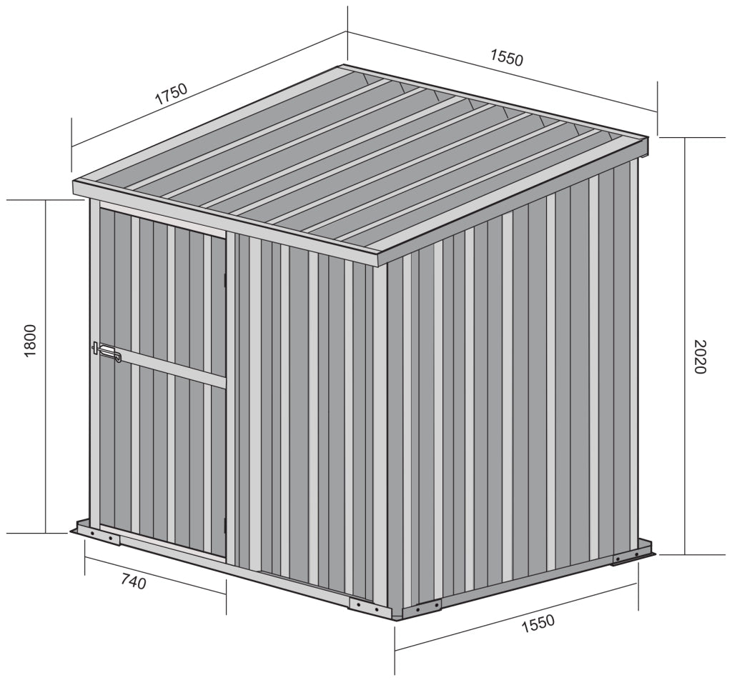 Box in Acciaio Zincato Casetta da Giardino in Lamiera 1.55 x 1.75 m x h2.02 m - 60 KG – 2.71 metri quadri - BIANCO