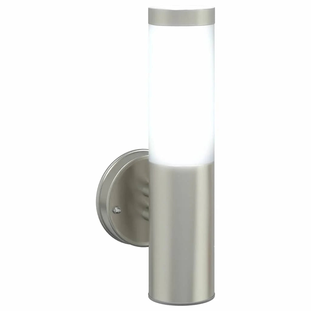 Set di 2 moderne lampade da parete cilindriche per esterni 15 x 7,5 x 33 cm in acciaio inox argento 02_0056500