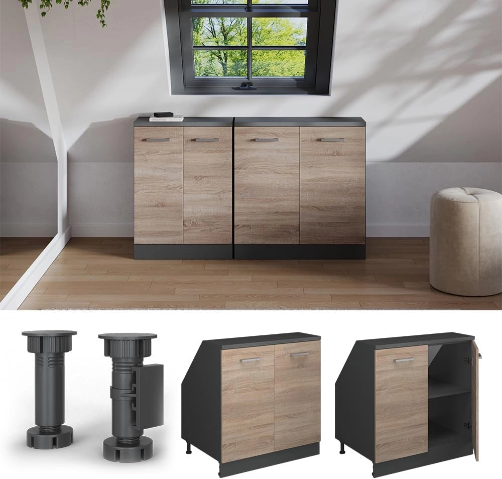 Mobile sottotetto Rion, Sonoma, 80 x 81.6 cm con 2 porte, carcassa 60 cm profondità, adatto per il salvaspazio sotto tetti spioventi