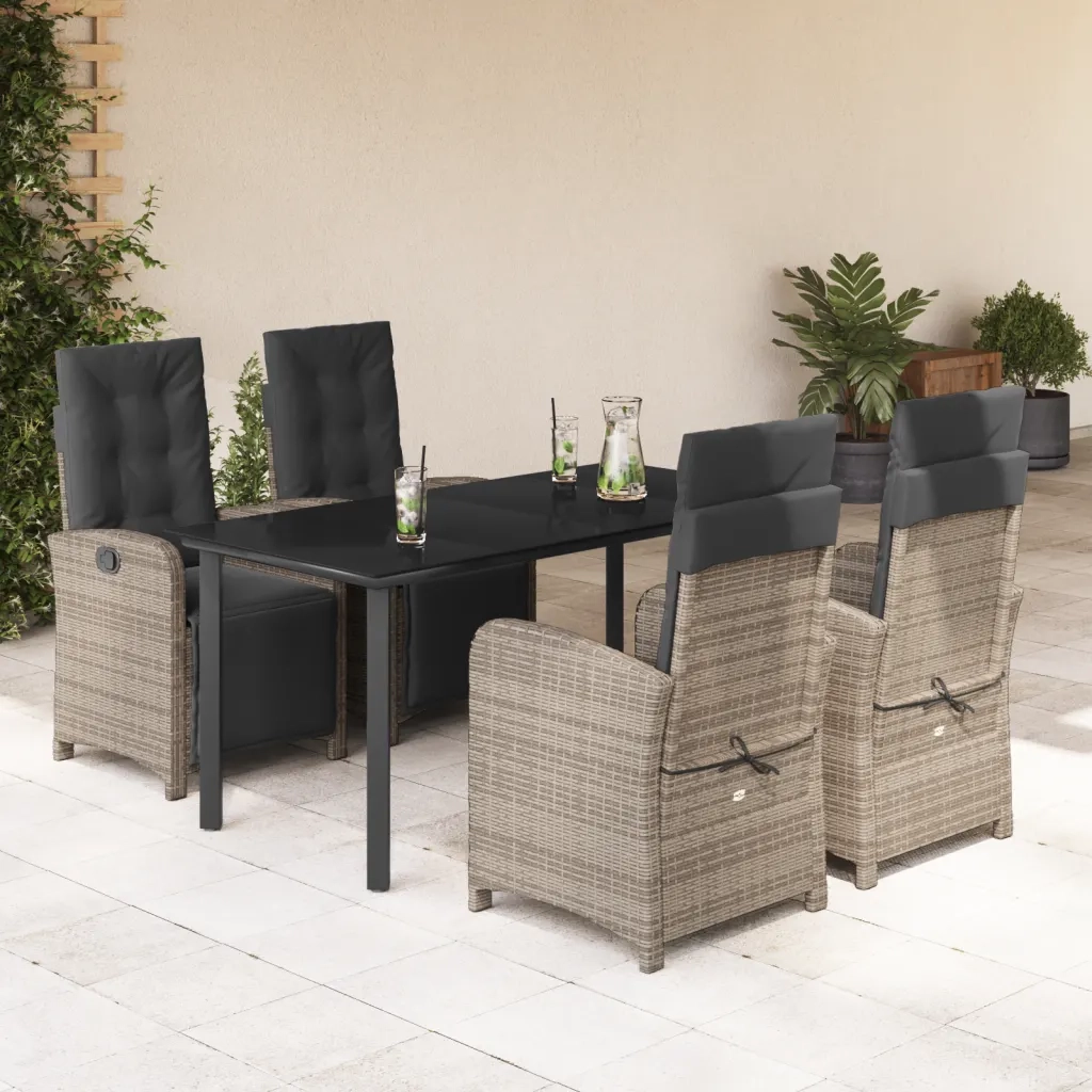 Set da Pranzo da Giardino 5 pz con Cuscini in Polyrattan Grigio 3212566