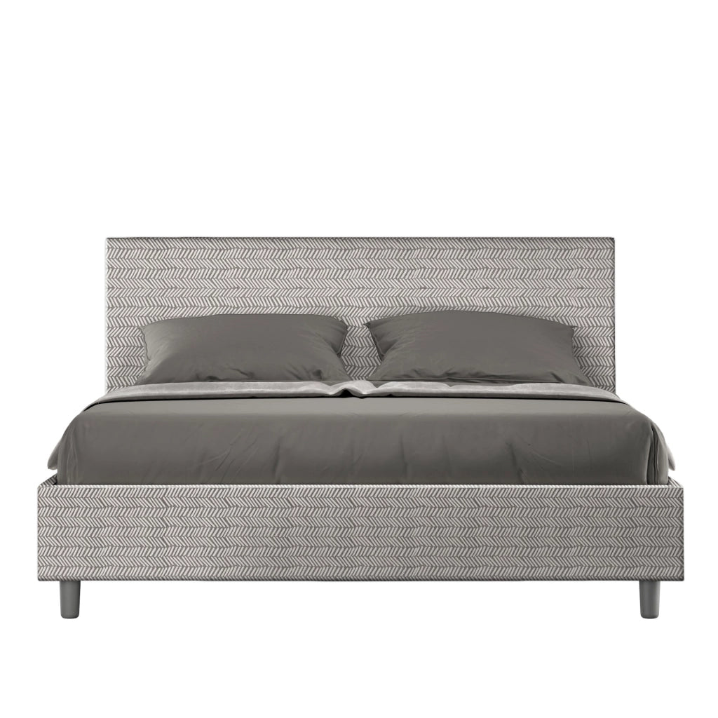 Letto Matrimoniale 160x190 cm con Rete e Contenitore Giroletto con Alzata Comoda Imbottito in Tessuto Aragona Adele