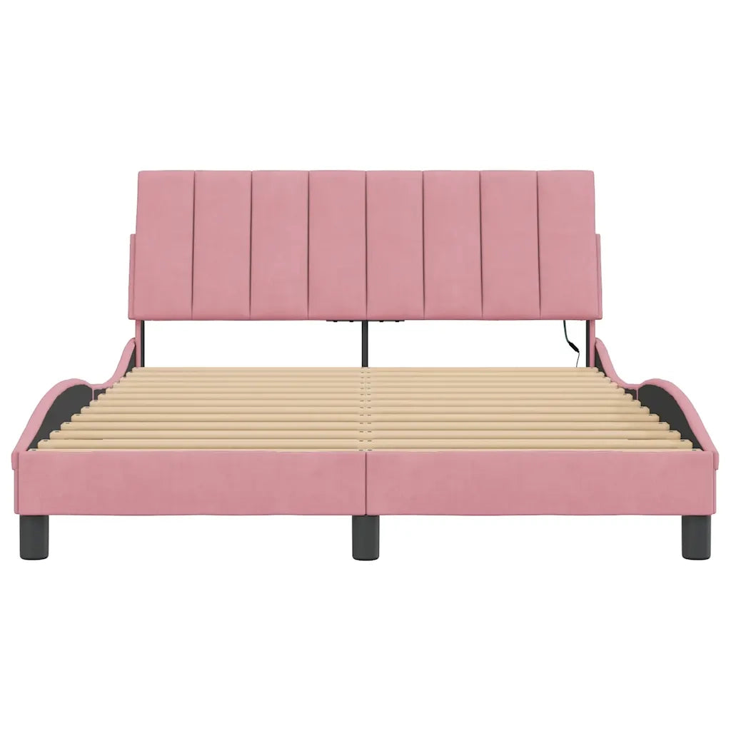 Giroletto con LED senza Materasso Hanko Rosa 140x200 cm in Velluto 3213786