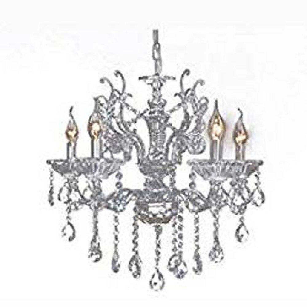 Trade Shop - Lampadario Soffitto 5 Bracci A Sospensione Con Catena Gocce Pendenti Lampada A12 -