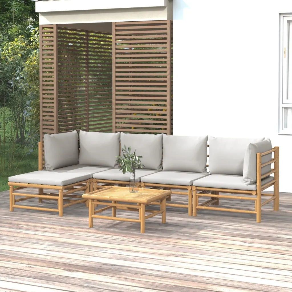 Set Salotto da Giardino 6pz con Cuscini Grigio Chiaro Bambù 3155084