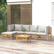 Set Salotto da Giardino 6pz con Cuscini Grigio Chiaro Bambù 3155084