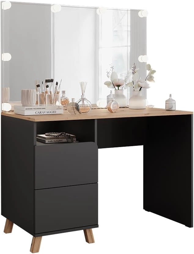 Tavolo da toeletta Karen, Antracite/Artisan, 110 cm con luci fiabesche a LED, Materiali robusti per un utilizzo duraturo