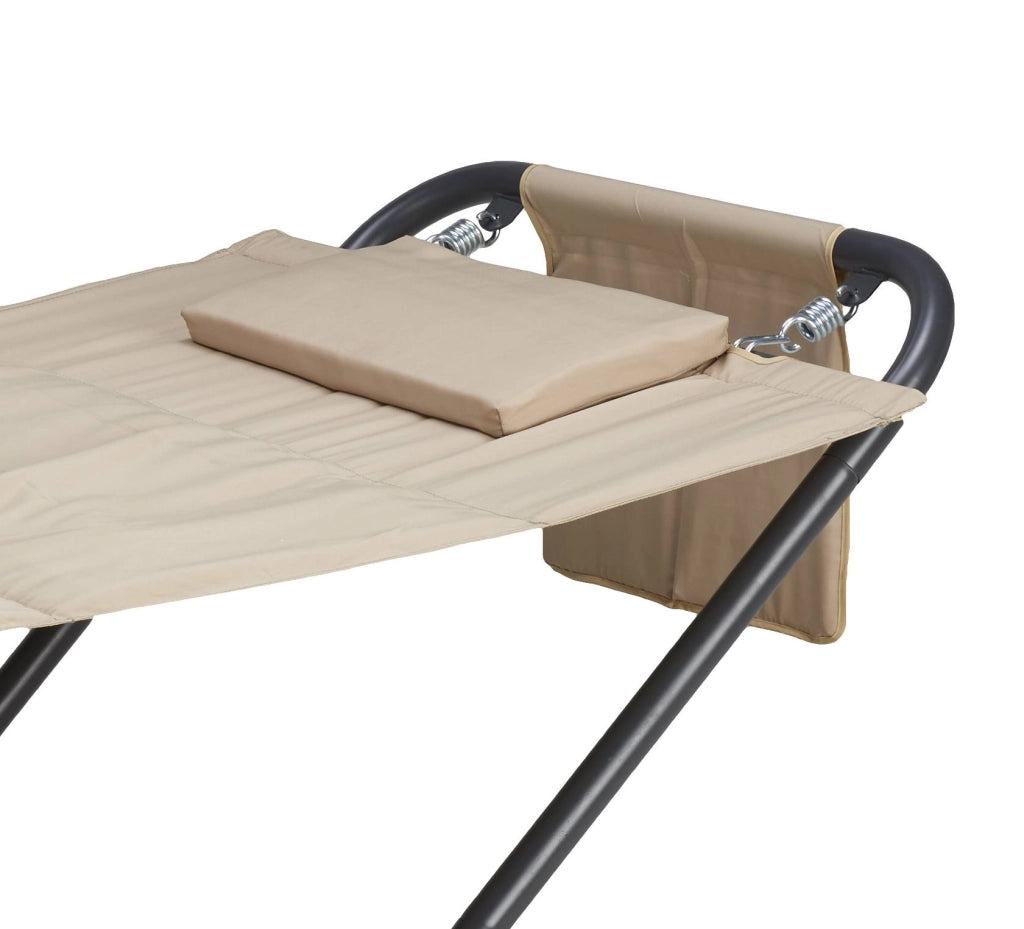 Amaca con supporto in acciaio antracite 98x230cm, telo beige, cuscino, porta riviste Fredi